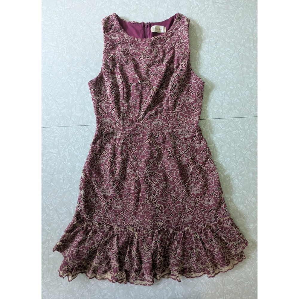 Altar'd State Womens Plum Purple Floral Lace Ruffle Hem Sleeveless Dress Size S